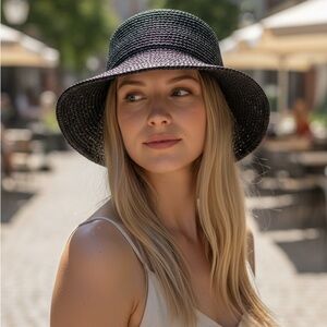 Jenni Kayne Soleil Black Woven Straw Bucket Hat